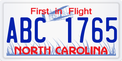 NC license plate ABC1765