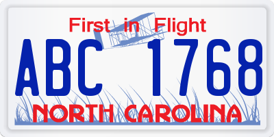 NC license plate ABC1768