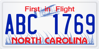 NC license plate ABC1769