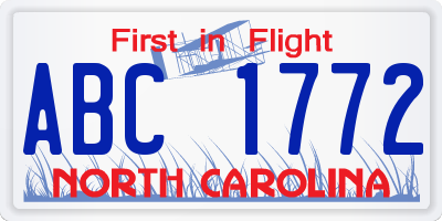 NC license plate ABC1772
