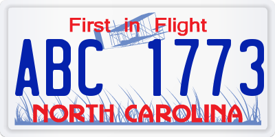NC license plate ABC1773