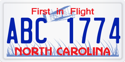 NC license plate ABC1774
