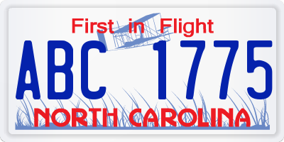 NC license plate ABC1775