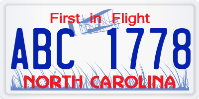 NC license plate ABC1778