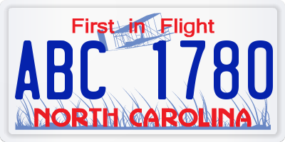 NC license plate ABC1780
