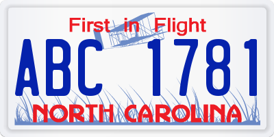 NC license plate ABC1781
