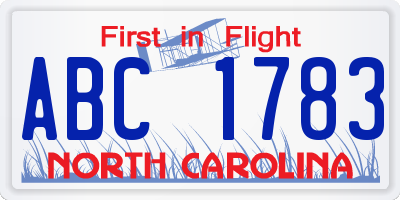 NC license plate ABC1783