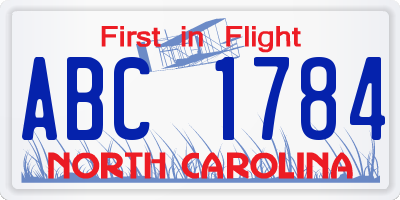 NC license plate ABC1784