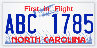NC license plate ABC1785