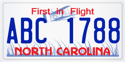 NC license plate ABC1788