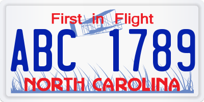 NC license plate ABC1789