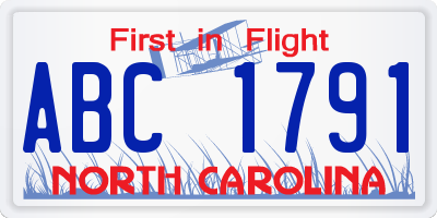 NC license plate ABC1791