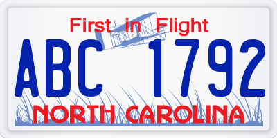 NC license plate ABC1792