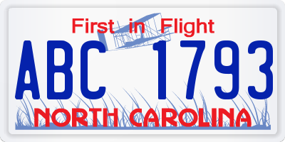 NC license plate ABC1793