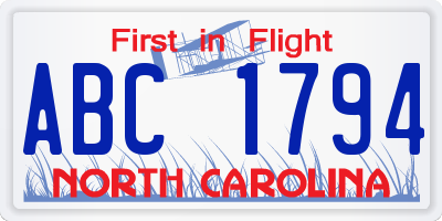 NC license plate ABC1794