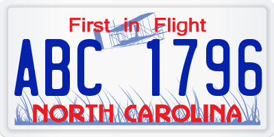 NC license plate ABC1796