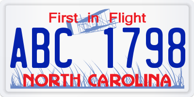 NC license plate ABC1798
