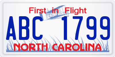 NC license plate ABC1799
