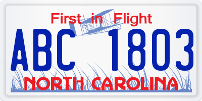 NC license plate ABC1803