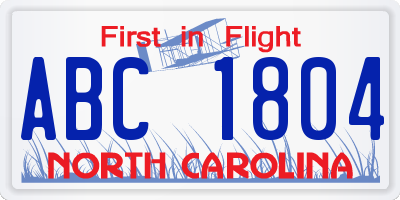 NC license plate ABC1804
