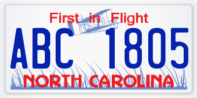 NC license plate ABC1805