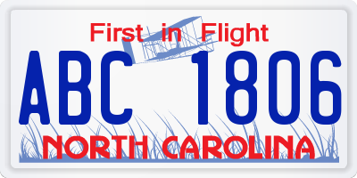 NC license plate ABC1806