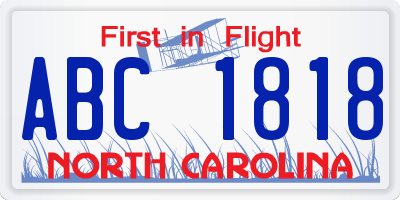 NC license plate ABC1818