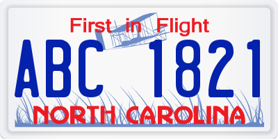 NC license plate ABC1821