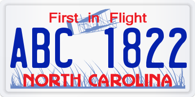 NC license plate ABC1822