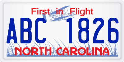 NC license plate ABC1826