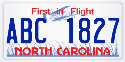 NC license plate ABC1827