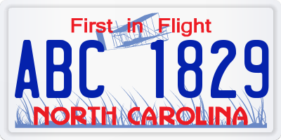 NC license plate ABC1829