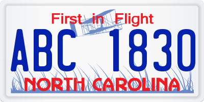 NC license plate ABC1830
