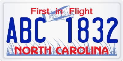 NC license plate ABC1832