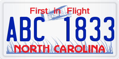 NC license plate ABC1833