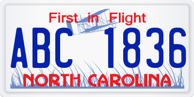 NC license plate ABC1836