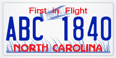 NC license plate ABC1840