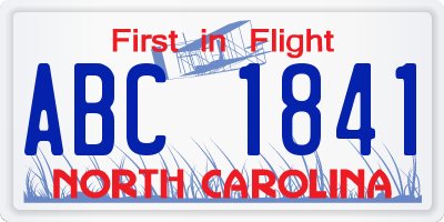 NC license plate ABC1841