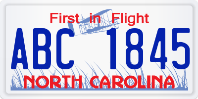 NC license plate ABC1845