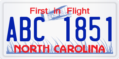 NC license plate ABC1851