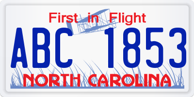 NC license plate ABC1853