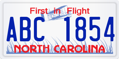NC license plate ABC1854