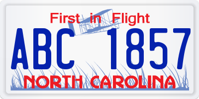 NC license plate ABC1857