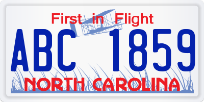 NC license plate ABC1859