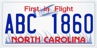 NC license plate ABC1860