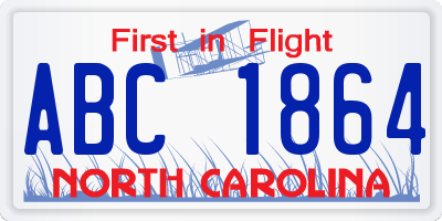 NC license plate ABC1864