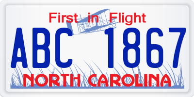 NC license plate ABC1867