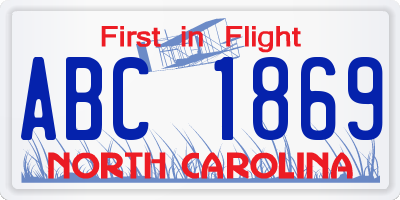 NC license plate ABC1869