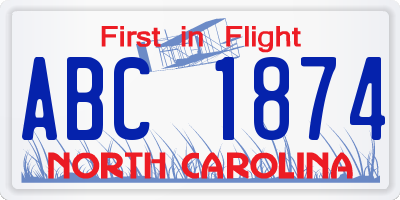 NC license plate ABC1874