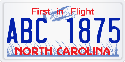 NC license plate ABC1875